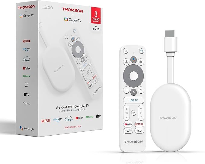 Chiavetta streaming Google TV 4K con scatola e telecomando Bluetooth